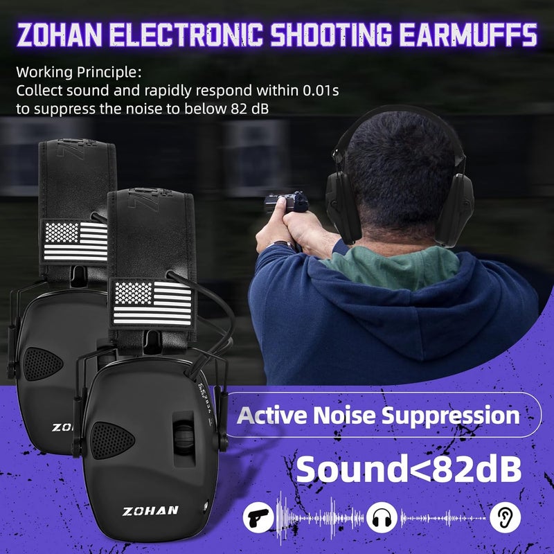 Zohan Electronic Shooting Earmuffs, Hearing Protection Shooters, NRR 23dB Noise Reduction Gun Range Ear Protection Headphones - Image 4